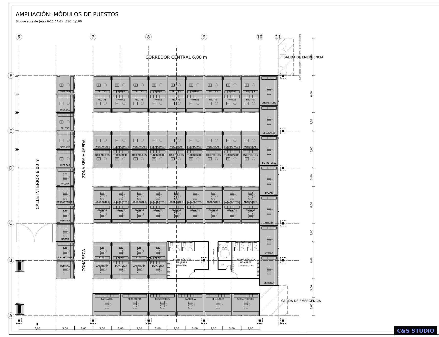 Mercado de abastos: Ampliación de módulos de puestos · Esc. 1/100